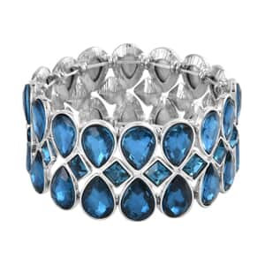 Blue Glass Bracelet in Silvertone (6.50-7.0In)