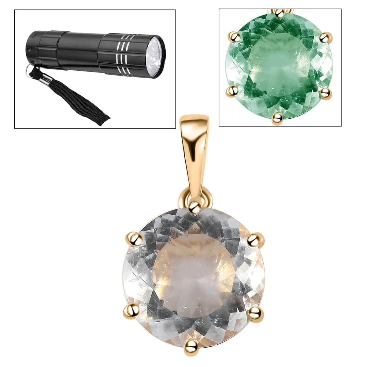 LUXORO 10K Yellow Gold 120 Facets Mexican Hyalite Opal and Moissanite Pendant with Free UV Torch 5.15 ctw image number 0