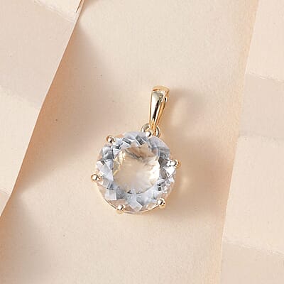 Luxoro 10K Yellow Gold 120 Facets Mexican Hyalite Opal and Moissanite Pendant with Free UV Flash Light 5.15 ctw