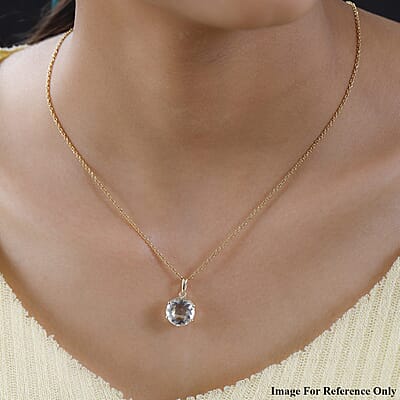 Luxoro 10K Yellow Gold 120 Facets Mexican Hyalite Opal and Moissanite Pendant with Free UV Flash Light 5.15 ctw