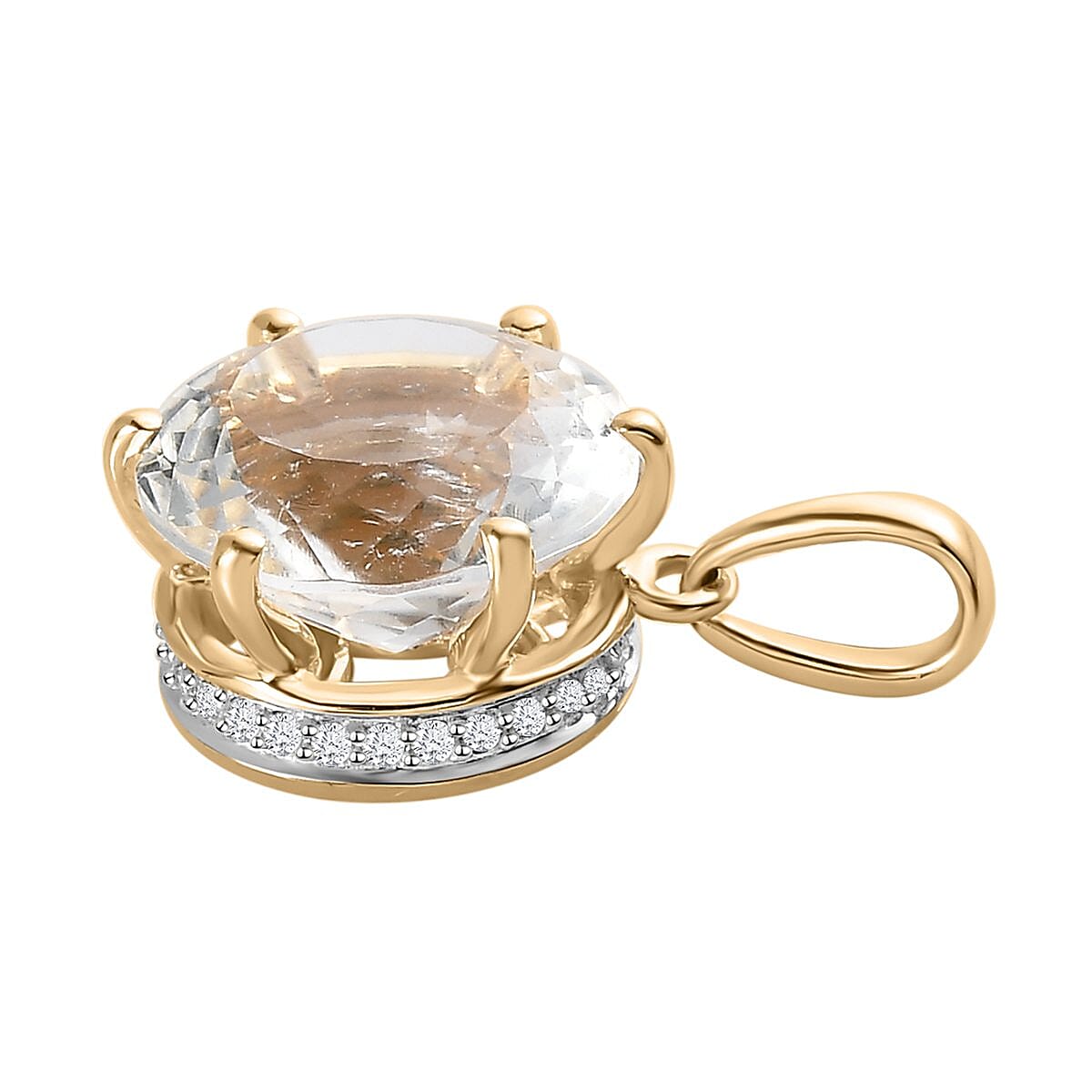 Luxoro 10K Yellow Gold 120 Facets Mexican Hyalite Opal and Moissanite Pendant with Free UV Flash Light 5.15 ctw