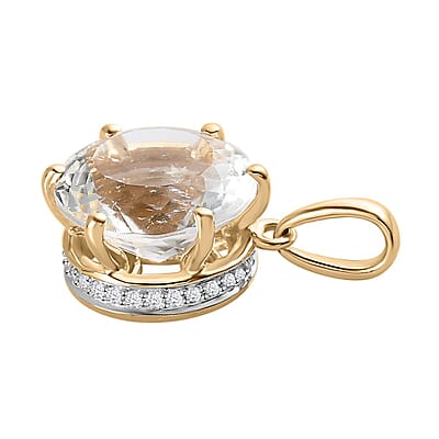 Luxoro 10K Yellow Gold 120 Facets Mexican Hyalite Opal and Moissanite Pendant with Free UV Flash Light 5.15 ctw