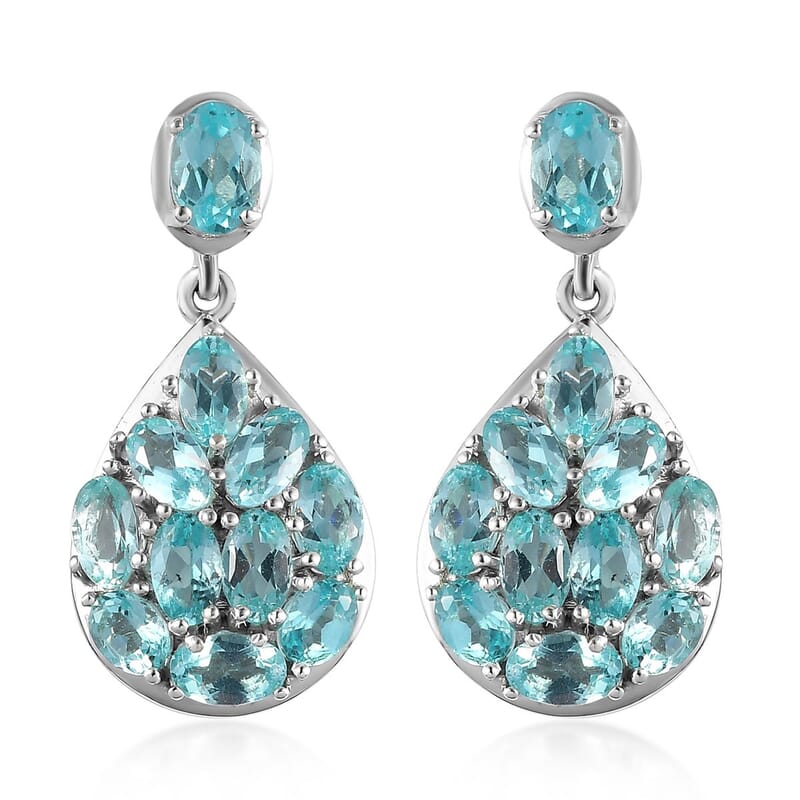Madagascar Paraiba Apatite Dangle Earrings in Platinum Over Sterling Silver 5.65 ctw