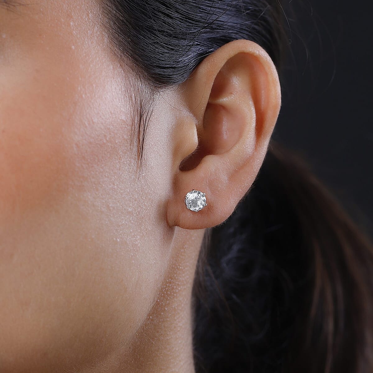 LUXORO 10K White Gold 120 Facets Mexican Hyalite Opal and Moissanite Stud Earrings with Free UV Torch 1.50 ctw image number 2