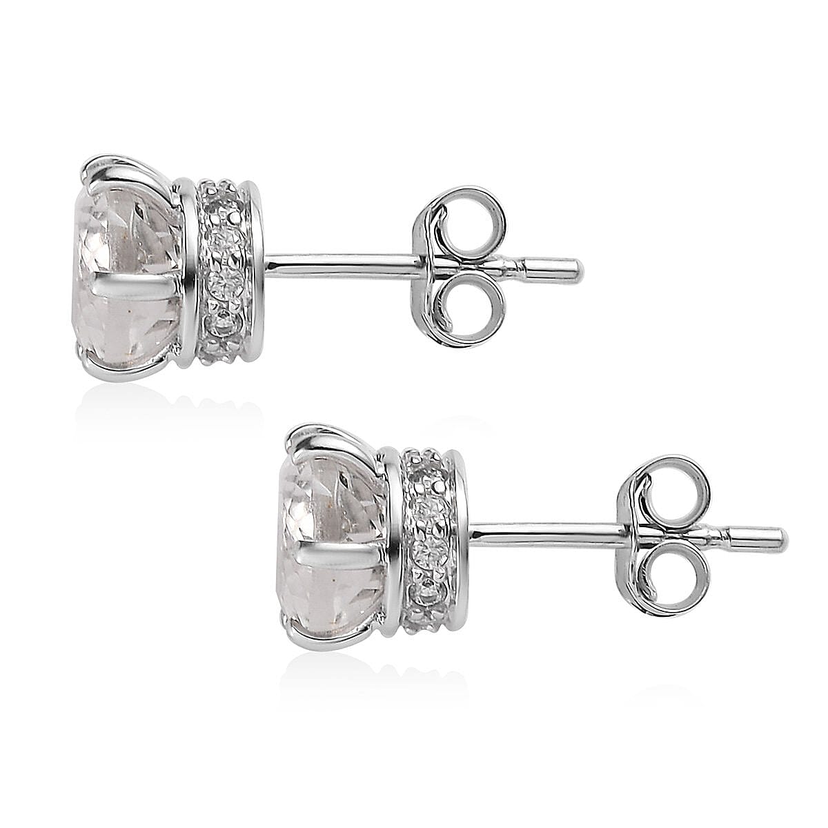 LUXORO 10K White Gold 120 Facets Mexican Hyalite Opal and Moissanite Stud Earrings with Free UV Torch 1.50 ctw image number 4