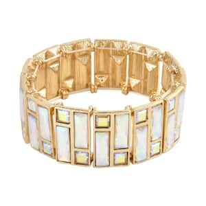 White Aurora Borealis Glass Bracelet in Goldtone (6.50-7.0In)