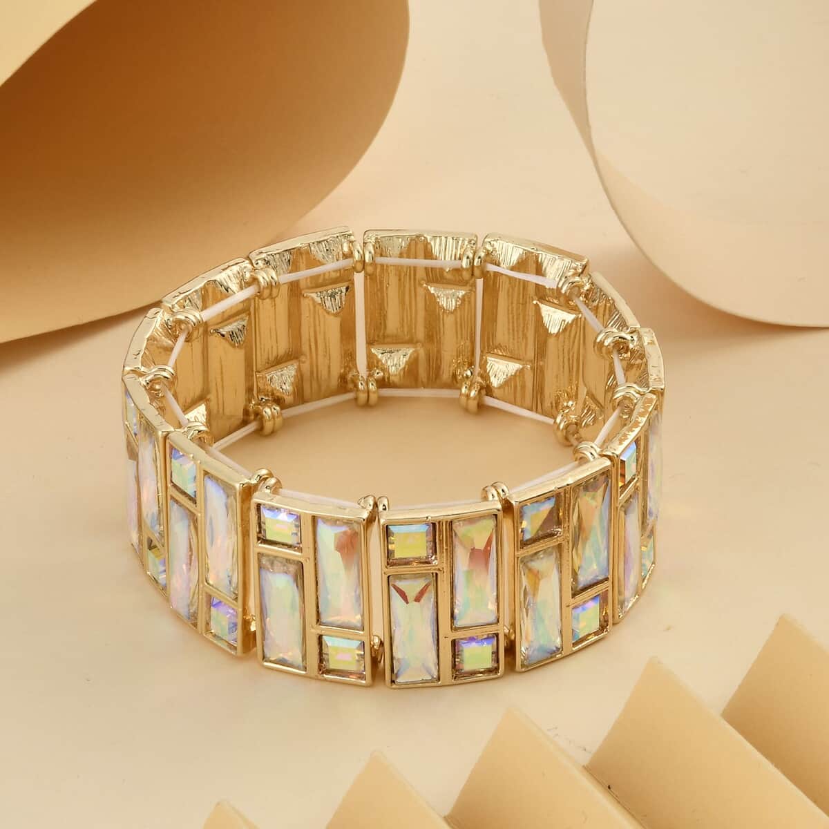 White Aurora Borealis Glass Bracelet in Goldtone (6.50-7.0In) image number 1