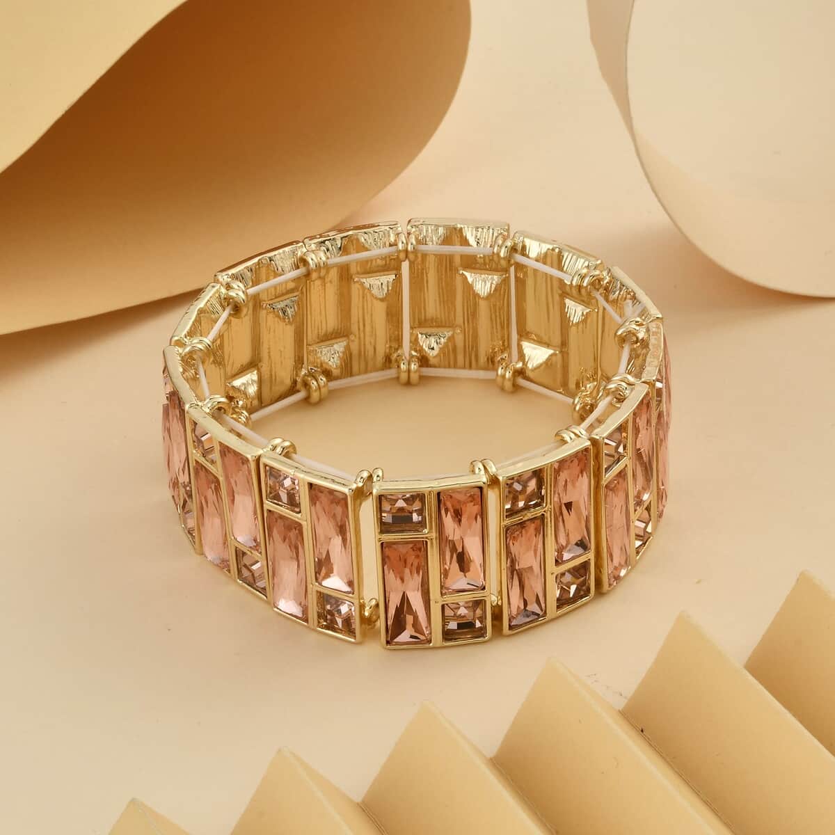 Peach Glass Bracelet in Goldtone (6.5-7.0In) image number 1