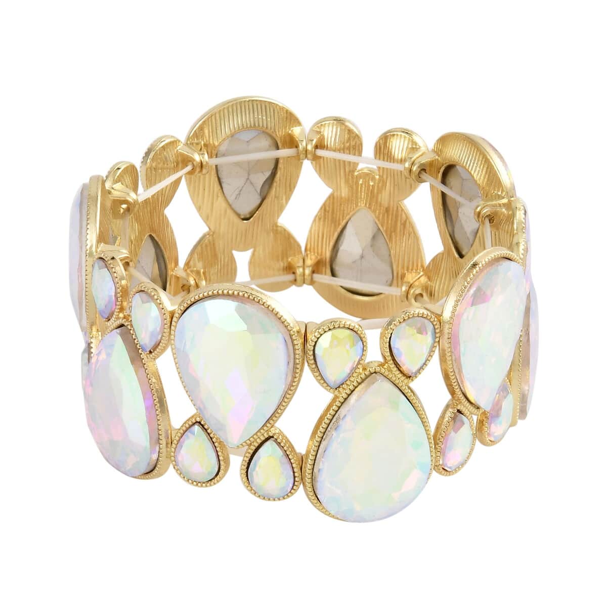 White Mystic Color Glass Bracelet in Goldtone (6.5-7.0In) image number 0