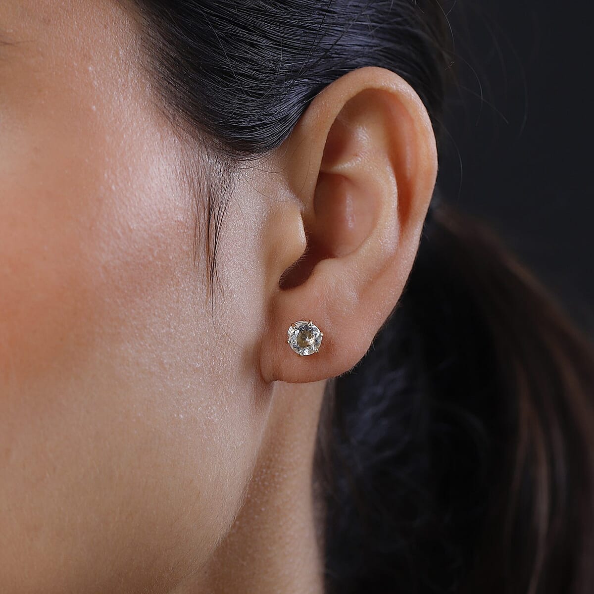 Luxoro 10K Yellow Gold 120 Facets Mexican Hyalite Opal and Moissanite Stud Earrings with Free UV Flash Light 1.50 ctw image number 2