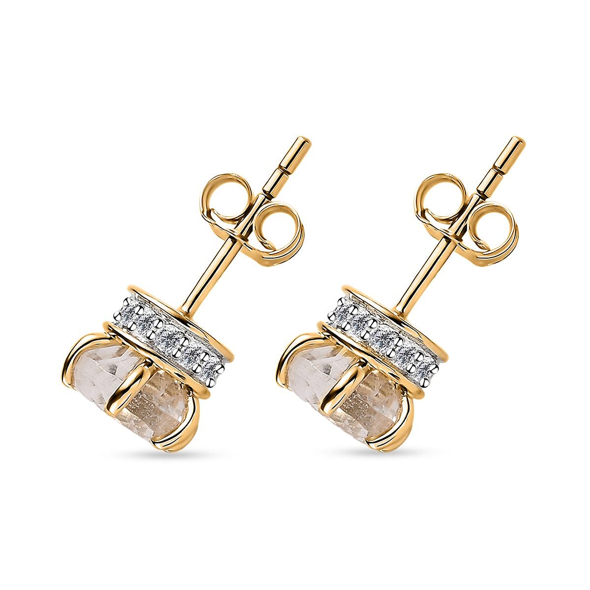 Luxoro 10K Yellow Gold 120 Facets Mexican Hyalite Opal and Moissanite Stud Earrings with Free UV Flash Light 1.50 ctw image number 4