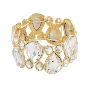 White Glass Bracelet in Goldtone (6.50-7.0In)