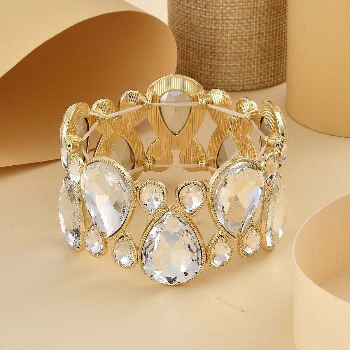 White Glass Bracelet in Goldtone (6.50-7.0In) image number 1