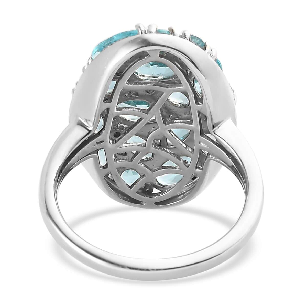 Madagascar Paraiba Apatite and Natural White Zircon Elongated Ring in Platinum Over Sterling Silver 4.25 ctw (Delivery in 3-5 Business Days) image number 4