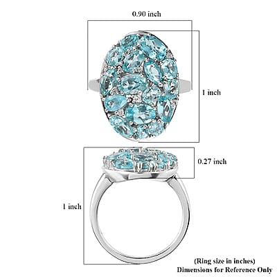 Madagascar Paraiba Apatite and White Zircon Elongated Ring in Platinum Over Sterling Silver (Size 10.0) 4.25 ctw