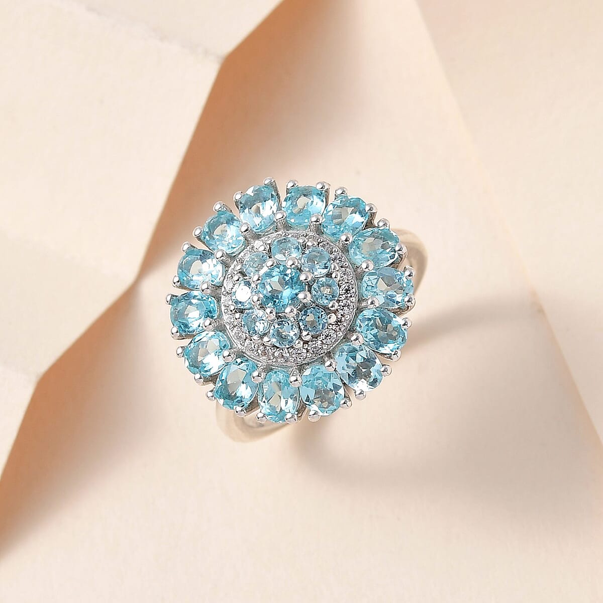 Madagascar Paraiba Apatite and White Zircon Cocktail Ring in Platinum Over Sterling Silver (Size 8.0) 3.15 ctw image number 1