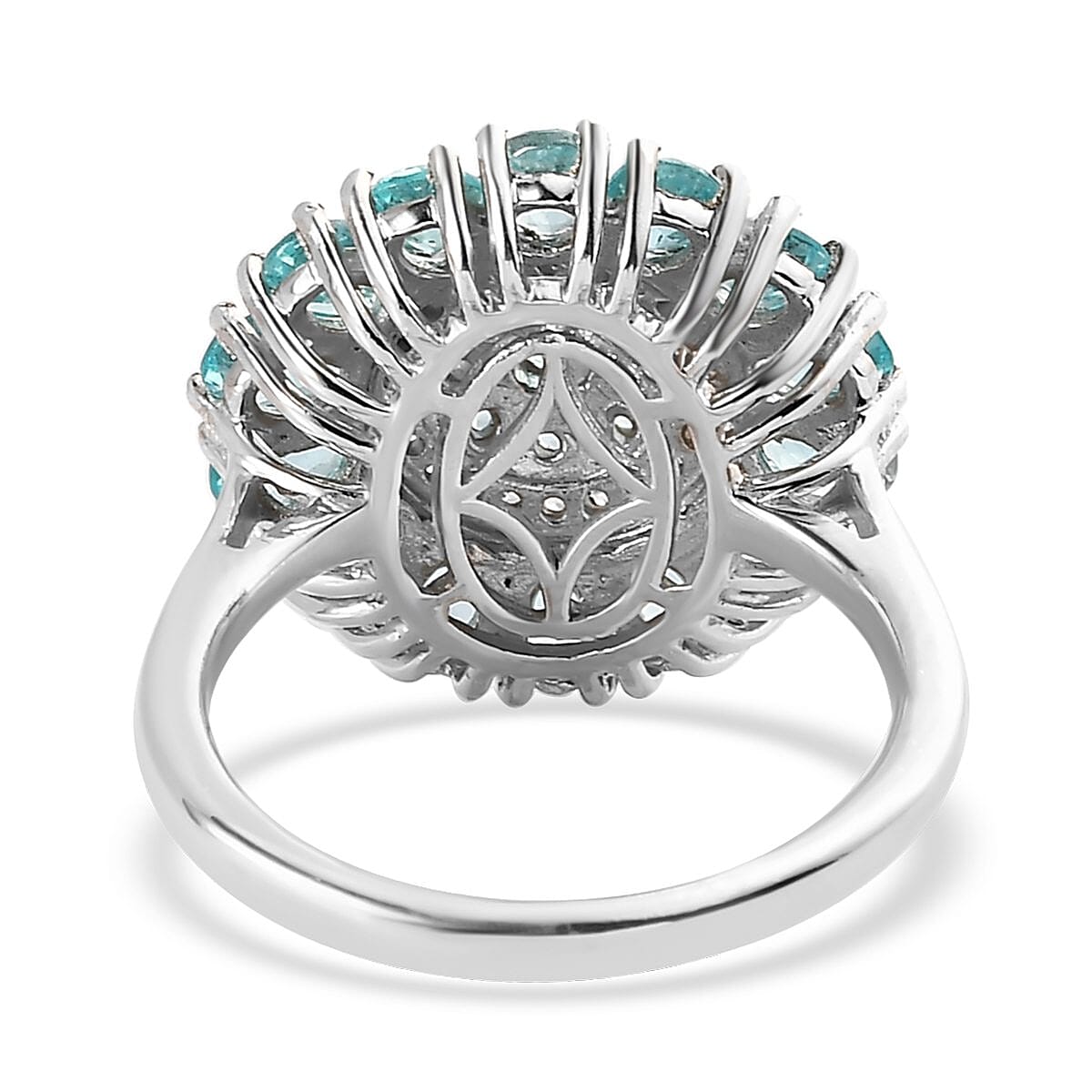 Madagascar Paraiba Apatite and White Zircon Cocktail Ring in Platinum Over Sterling Silver (Size 8.0) 3.15 ctw image number 4