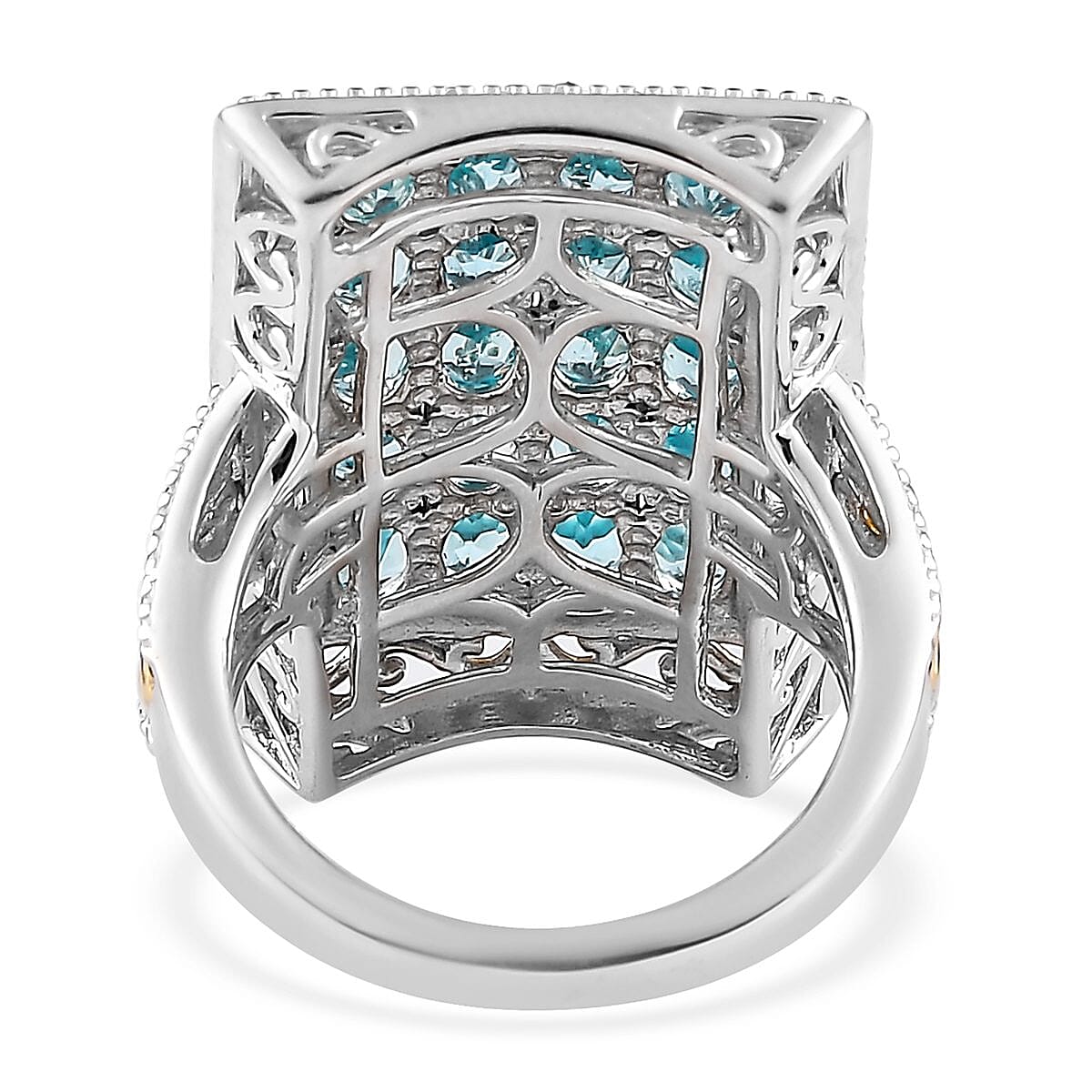 Madagascar Paraiba Apatite Elongated Ring in Vermeil Yellow Gold and Platinum Over Sterling Silver (Size 10.0) 3.85 ctw