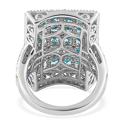 Madagascar Paraiba Apatite Elongated Ring in Vermeil Yellow Gold and Platinum Over Sterling Silver (Size 10.0) 3.85 ctw