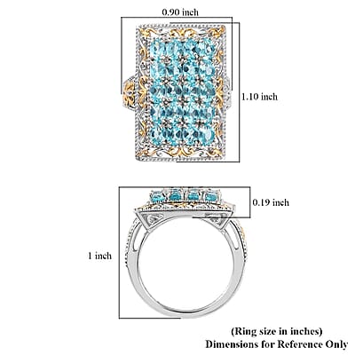 Madagascar Paraiba Apatite Elongated Ring in Vermeil Yellow Gold and Platinum Over Sterling Silver (Size 10.0) 3.85 ctw