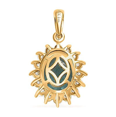 Luxoro 10K Yellow Gold Madagascar Paraiba Apatite and Moissanite Sunburst Pendant 3.85 ctw