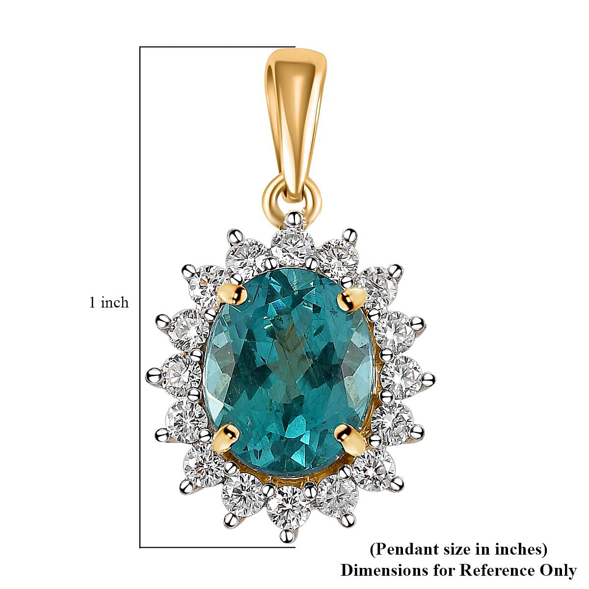 Luxoro 10K Yellow Gold Madagascar Paraiba Apatite and Moissanite Sunburst Pendant 3.85 ctw