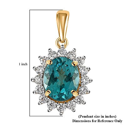 Luxoro 10K Yellow Gold Madagascar Paraiba Apatite and Moissanite Sunburst Pendant 3.85 ctw