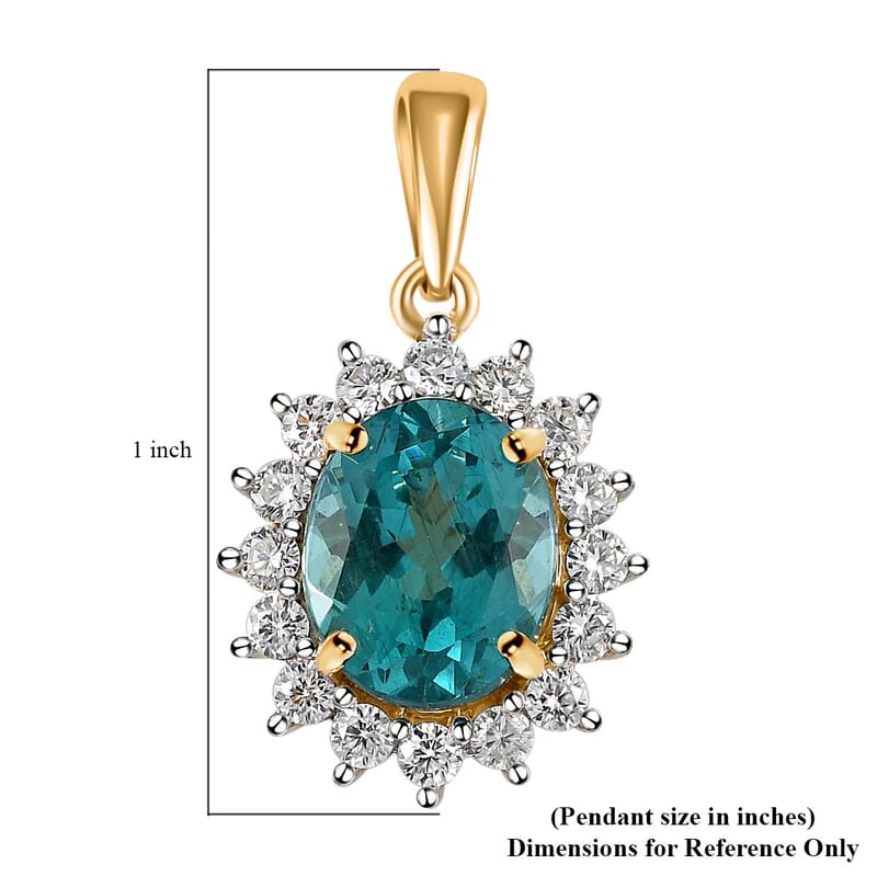 Luxoro 10K Yellow Gold Madagascar Paraiba Apatite and Moissanite Sunburst Pendant 3.85 ctw