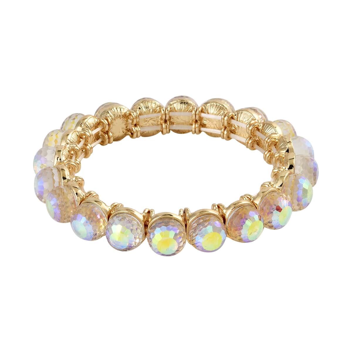 White Aurora Borealis Glass Tennis Bracelet in Goldtone (6.50-7.0In) image number 0