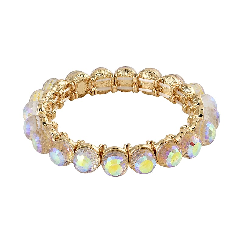 White Aurora Borealis Glass Tennis Bracelet in Goldtone (6.50-7.0In)
