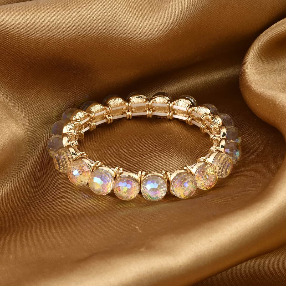 White Aurora Borealis Glass Tennis Bracelet in Goldtone (6.50-7.0In) image number 1