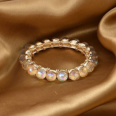 White Aurora Borealis Glass Tennis Bracelet in Goldtone (6.50-7.0In)