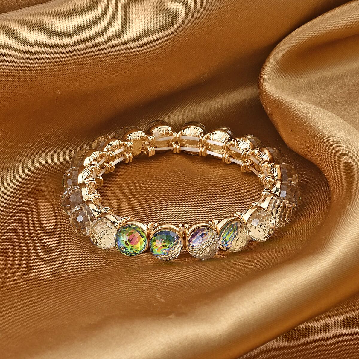 Mystic Color Glass Tennis Bracelet in Goldtone (6.50-7.0In) image number 1