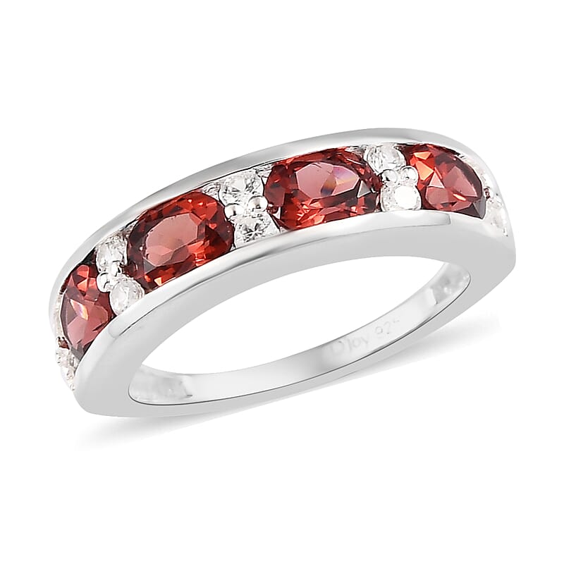 Orissa Rose Garnet and White Zircon Band Ring in Sterling Silver (Size 10.0) 2.00 ctw