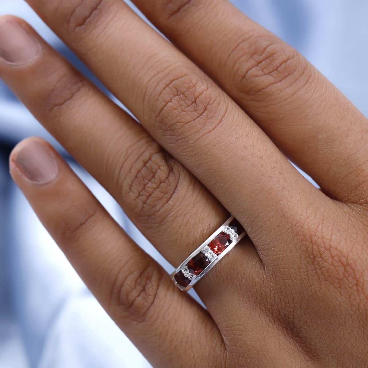 Orissa Rose Garnet, Natural White Zircon Band Ring in Sterling Silver (Size 10.0) 2.00 ctw image number 2