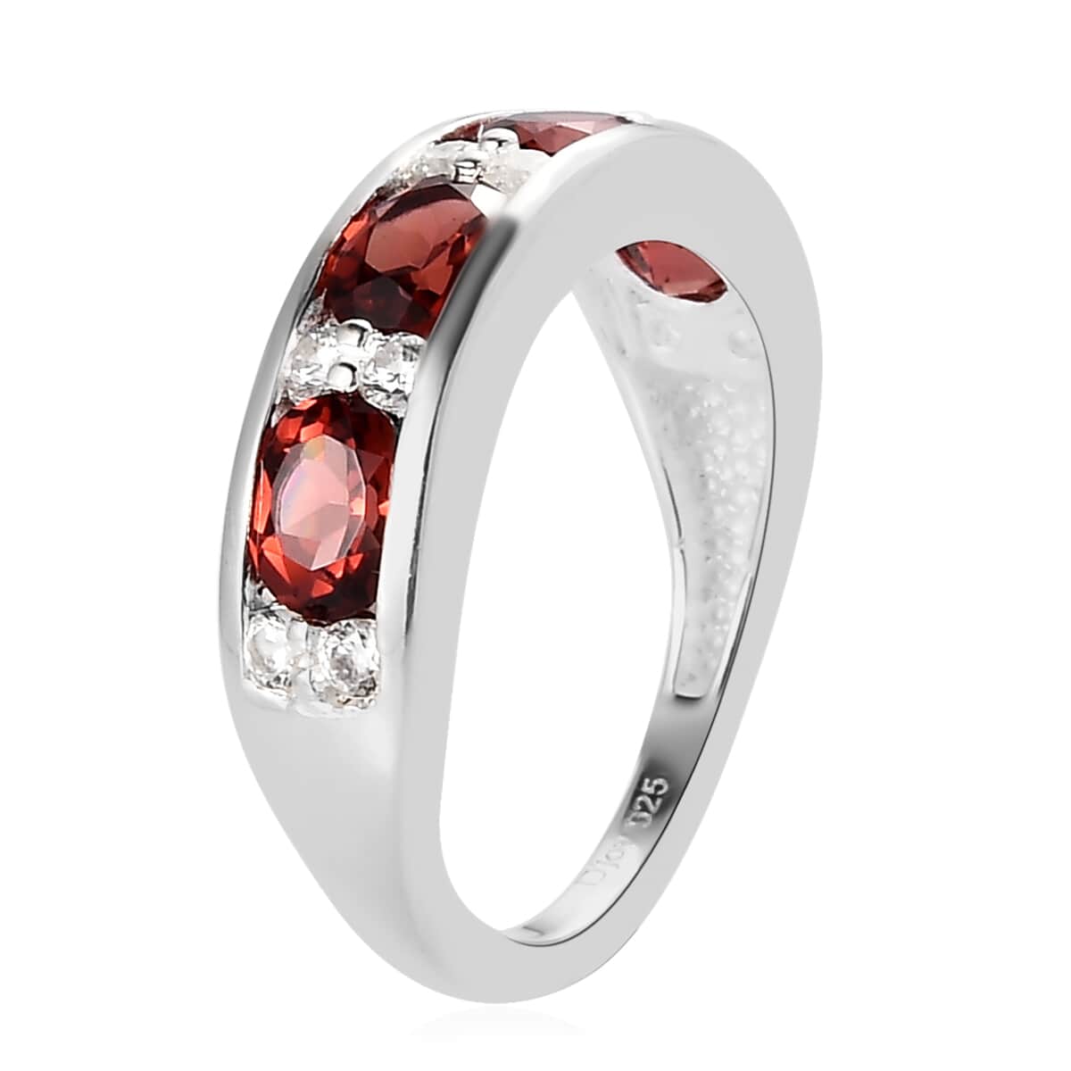 Orissa Rose Garnet, Natural White Zircon Band Ring in Sterling Silver (Size 10.0) 2.00 ctw image number 3