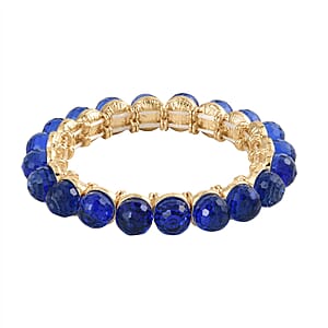 Sapphire Blue Glass Tennis Bracelet in Goldtone (6.50-7.0In)
