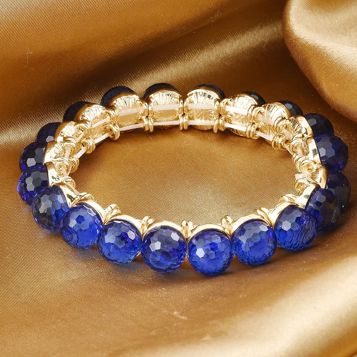 Sapphire Blue Glass Tennis Bracelet in Goldtone (6.50-7.0In) image number 1