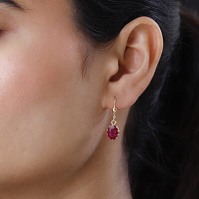 Niassa Ruby (FF) Solitaire Lever Back Earrings in Vermeil Yellow Gold Over Sterling Silver 5.40 ctw