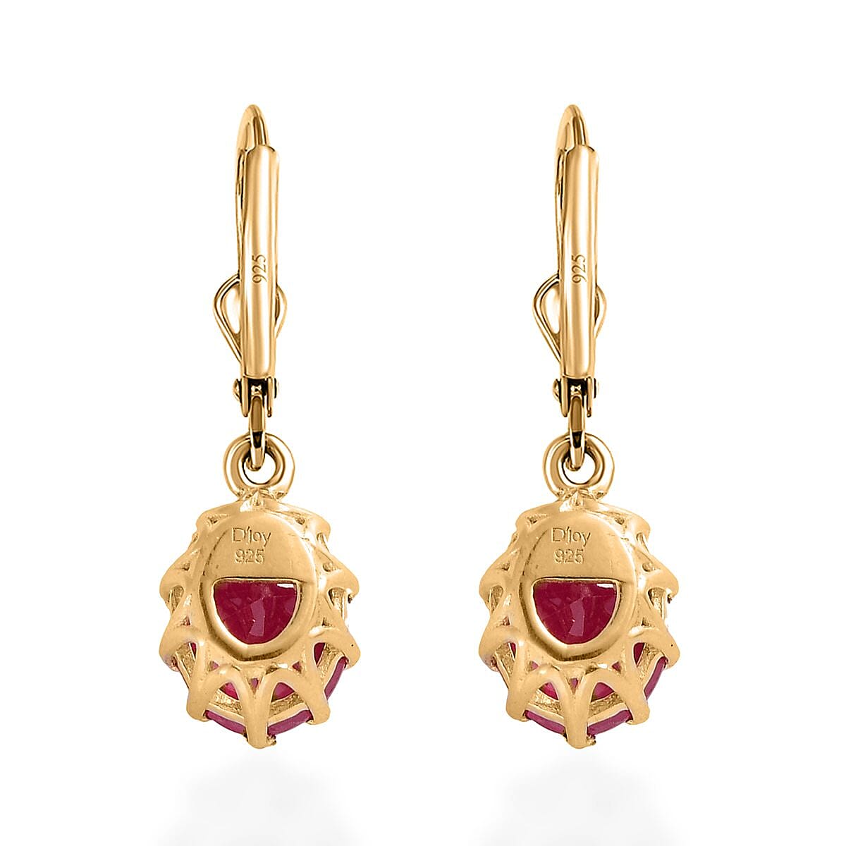 Niassa Ruby (FF) Solitaire Lever Back Earrings in Vermeil Yellow Gold Over Sterling Silver 5.40 ctw