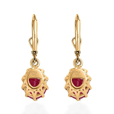 Niassa Ruby (FF) Solitaire Lever Back Earrings in Vermeil Yellow Gold Over Sterling Silver 5.40 ctw