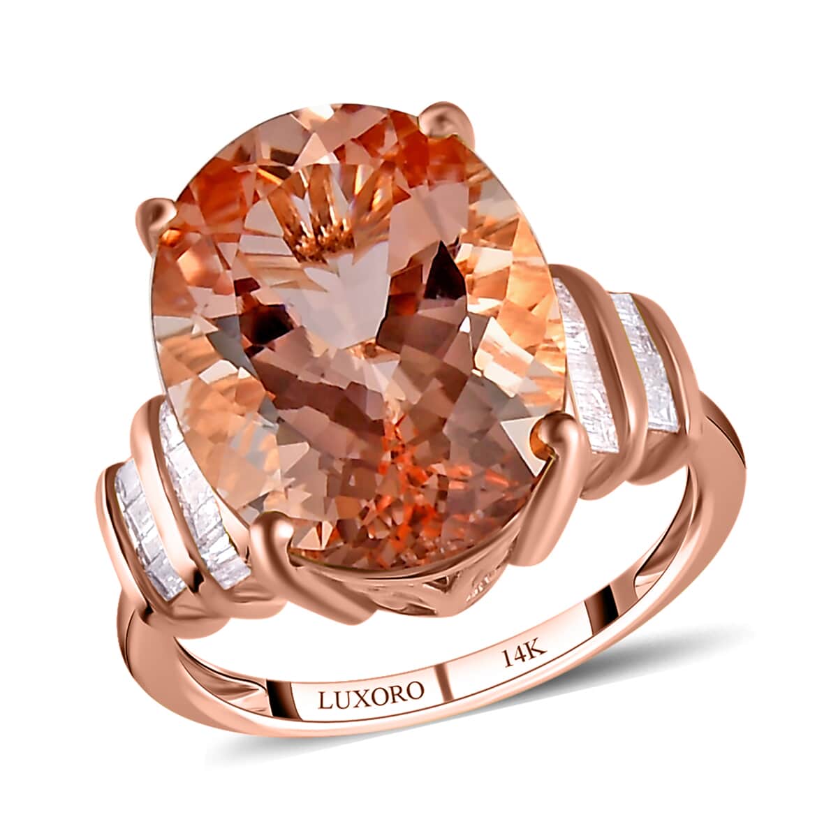 Luxoro 14K Rose Gold AAA Marropino Morganite and G-H I2 Diamond Ring (Size 6.0) 4 Grams 9.00 ctw image number 0
