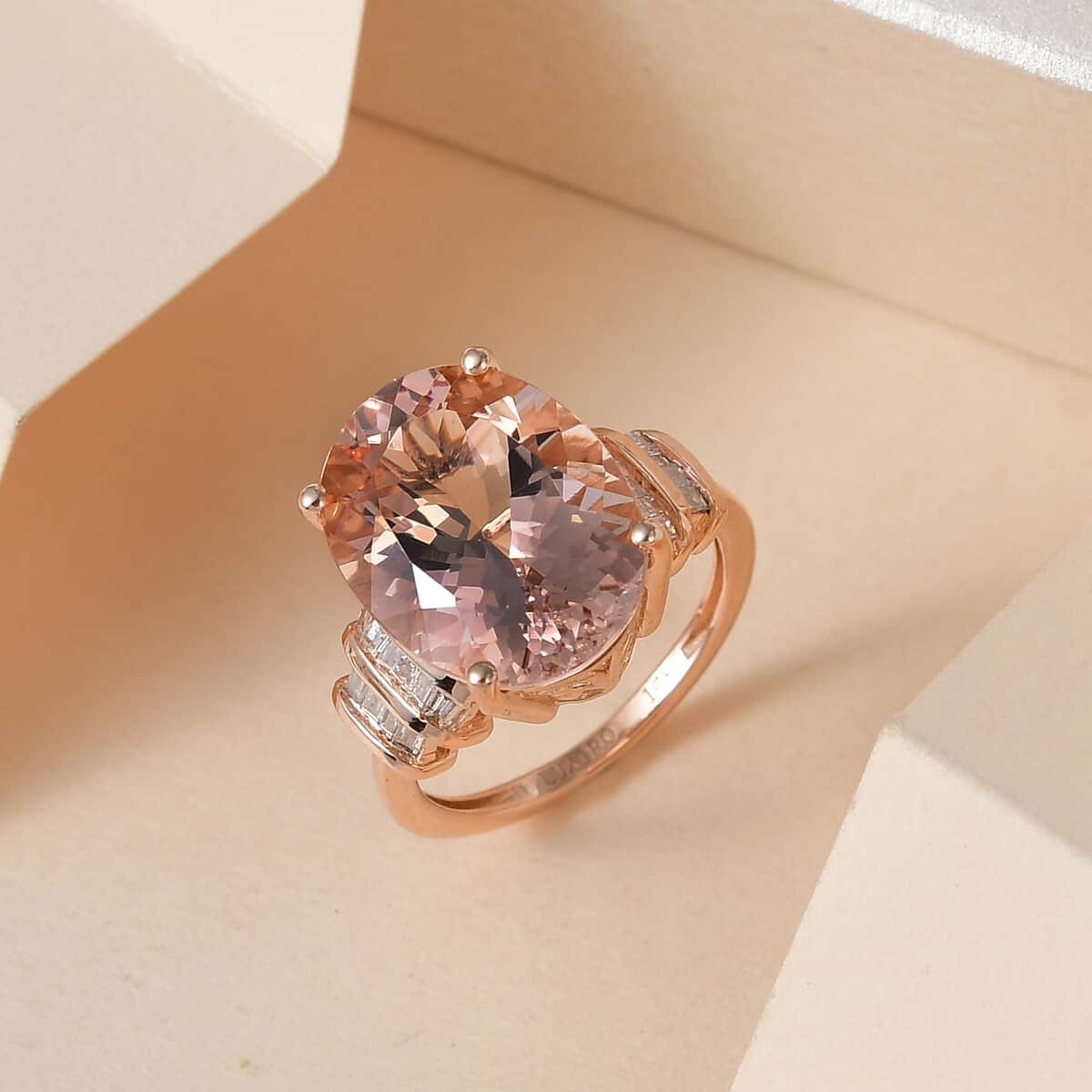 LUXORO 14K Rose Gold AAA Marropino Morganite and G-H I2 Diamond Ring (Size 6.0) 4 Grams 9.00 ctw image number 1