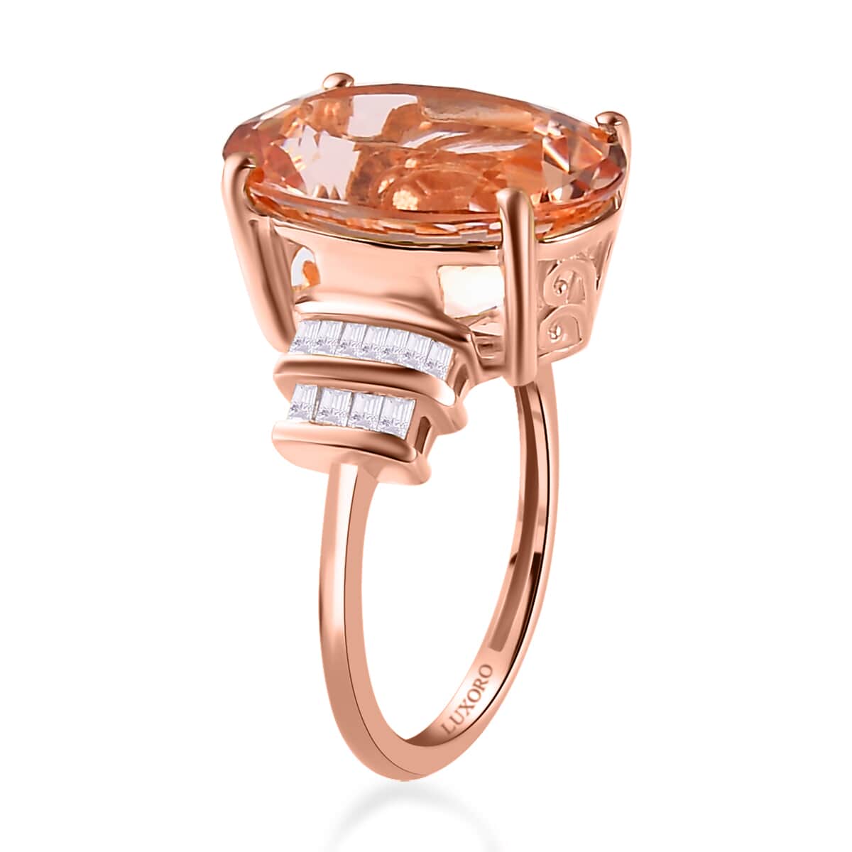 LUXORO 14K Rose Gold AAA Marropino Morganite and G-H I2 Diamond Ring (Size 6.0) 4 Grams 9.00 ctw image number 3