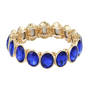 Blue Glass Tennis Bracelet in Goldtone (6.50-7.0In)