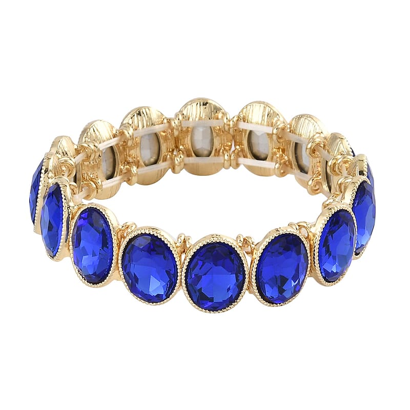 Blue Glass Tennis Bracelet in Goldtone (6.50-7.0In)
