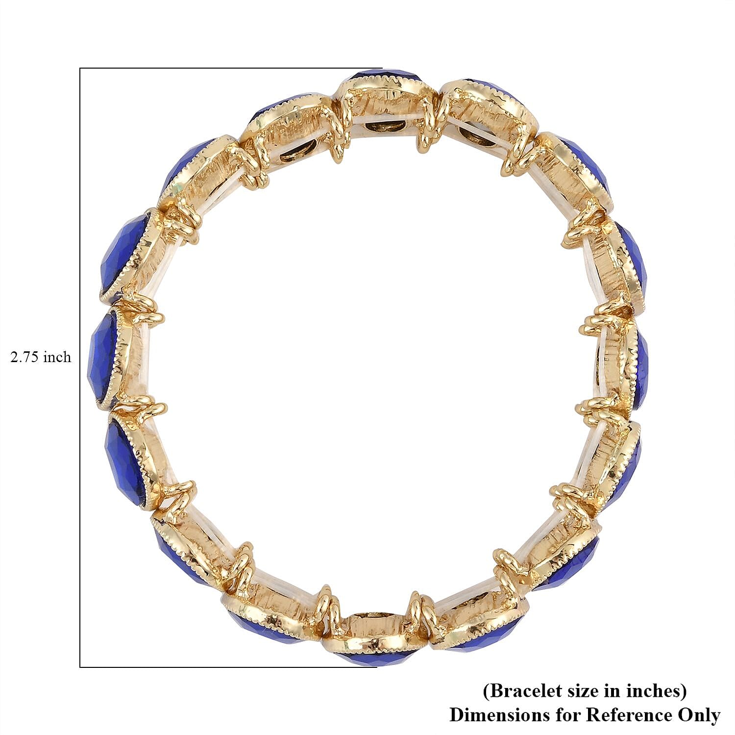 Blue Glass Tennis Bracelet in Goldtone (6.50-7.0In)