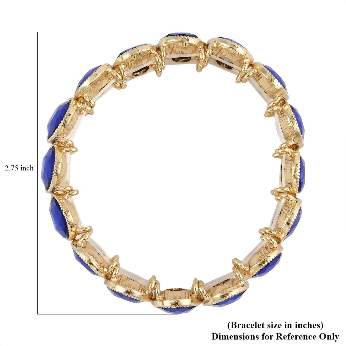 Blue Glass Tennis Bracelet in Goldtone (6.50-7.0In) image number 2
