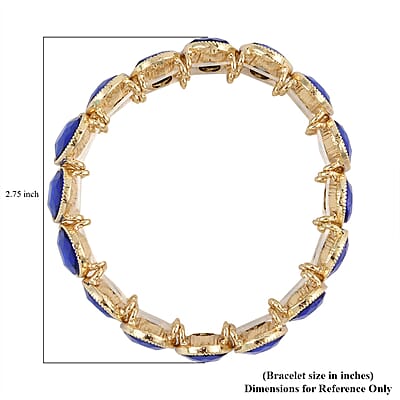 Blue Glass Tennis Bracelet in Goldtone (6.50-7.0In)
