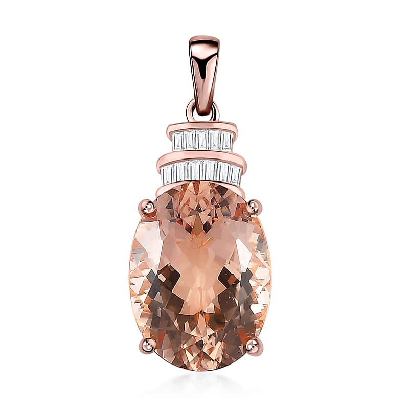 Luxoro 14K Rose Gold AAA Marropino Morganite and G-H I2 Diamond Pendant 8.90 ctw